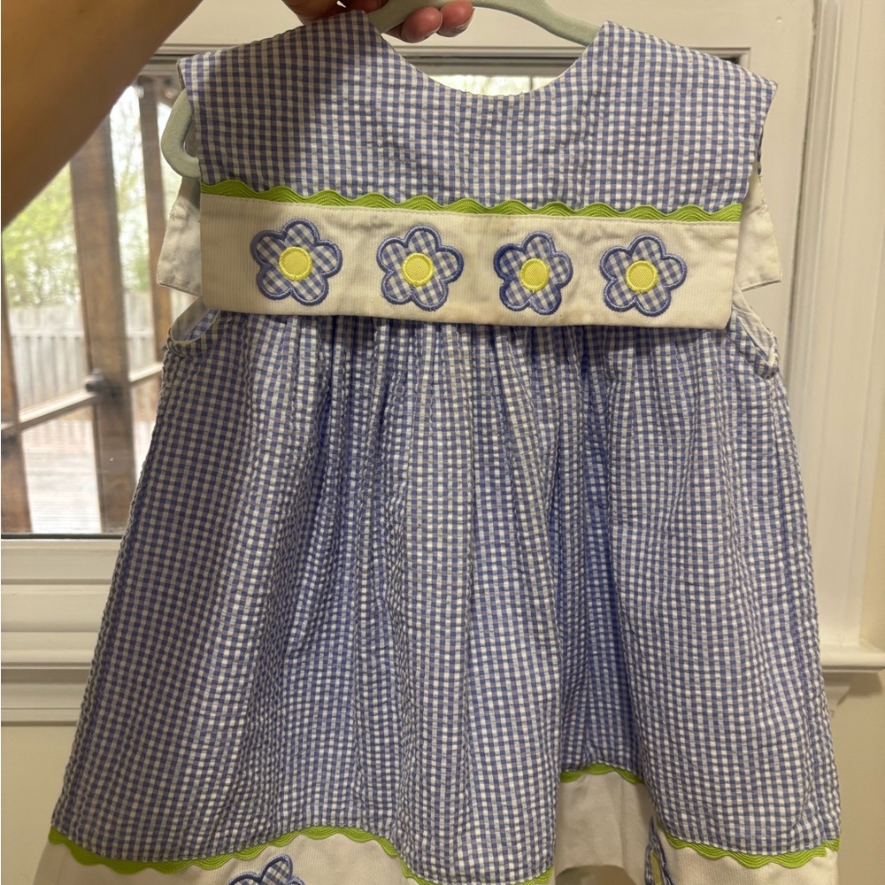 Samara Vintage Blue Gingham Floral Trim
